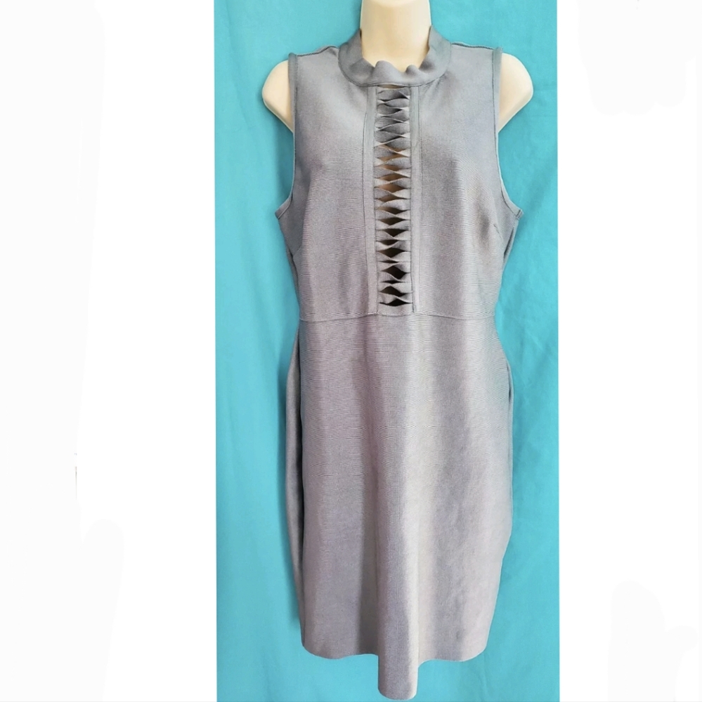 Women Venus Dark Gray Mock Neck Bust Cutout Bodycon Stretch Dress Size XL